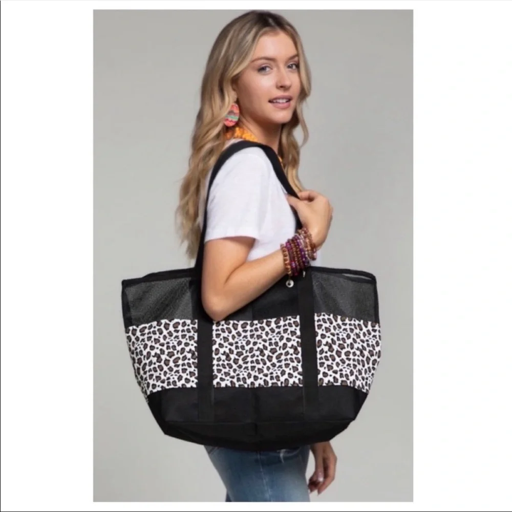 NWT LEOPARD PRINT MESH TOTE BAG - Picture 4 of 7